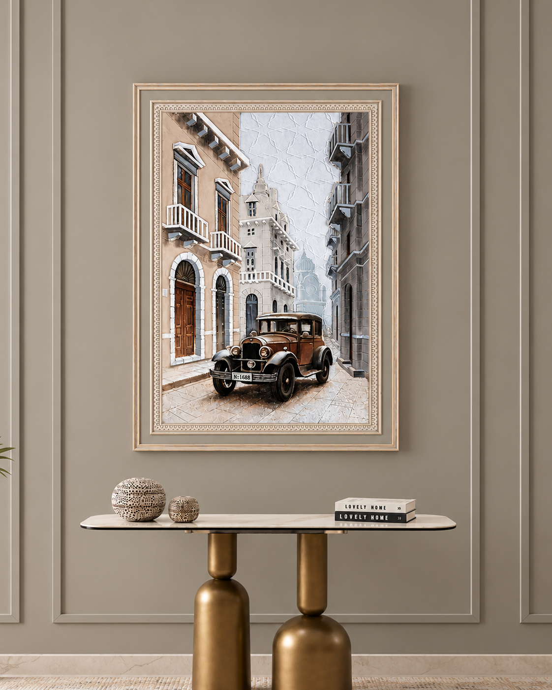 Classic City Drive Hand painting for Home & Wall Decoration Item (With Outer Floater Frame) (47x31.5 Inches)