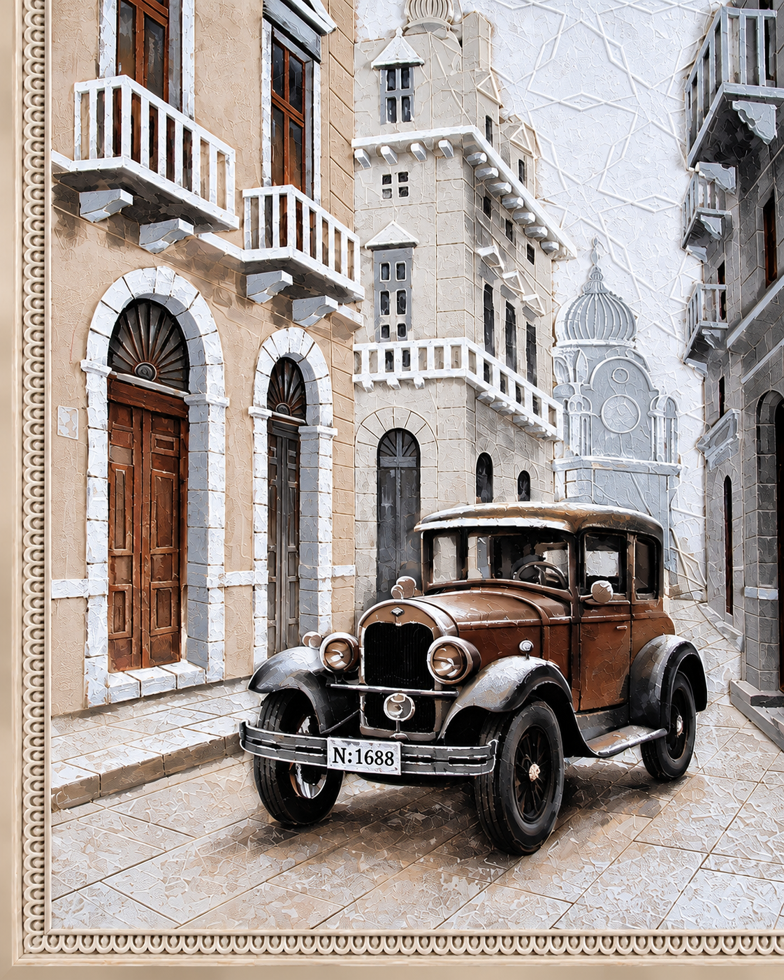 Classic City Drive Hand painting for Home & Wall Decoration Item (With Outer Floater Frame) (47x31.5 Inches)