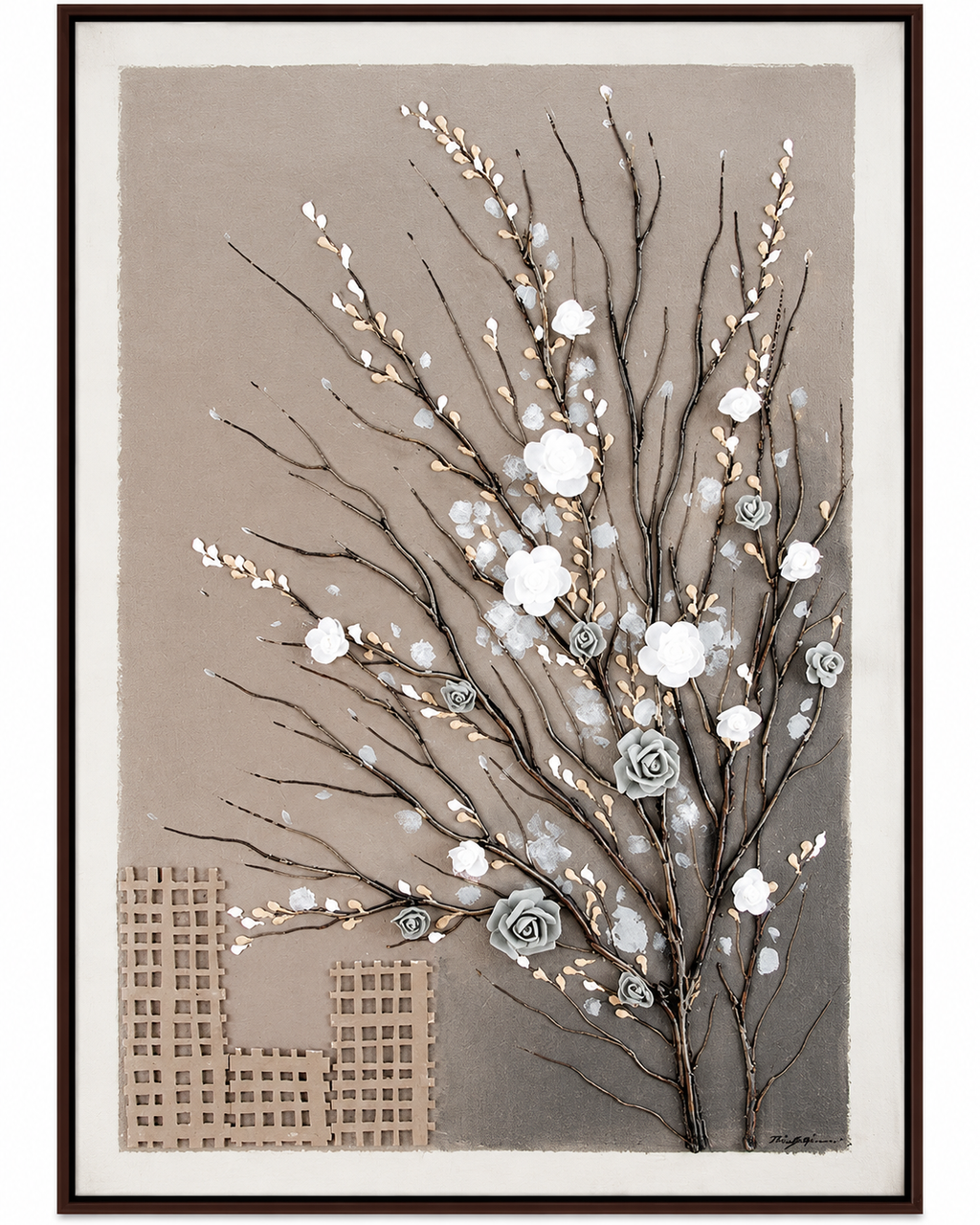 Blooming Skyline Hand painting for Home Wall (With Outer Floater Frame) (47x31.5 Inches)
