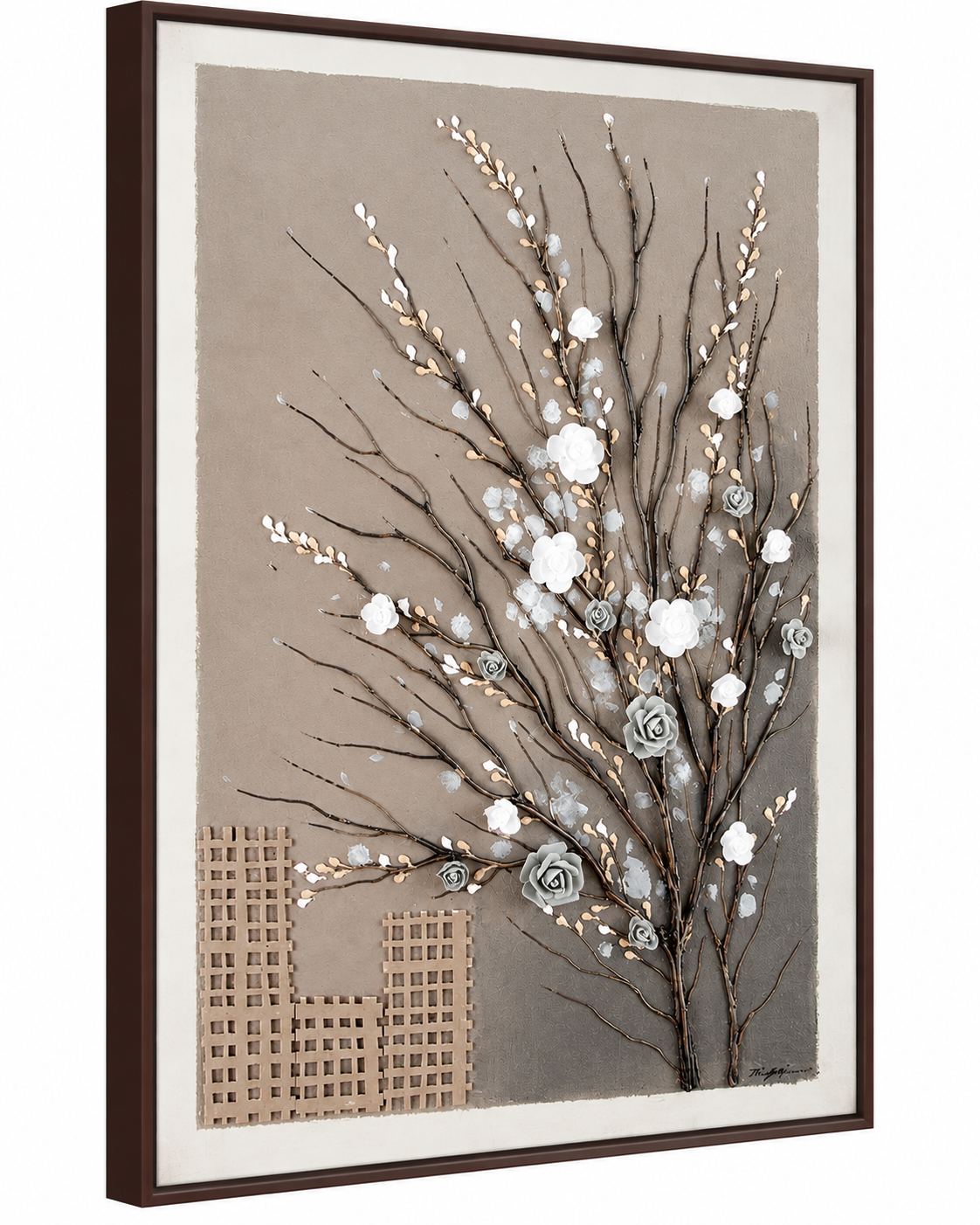 Blooming Skyline Hand painting for Home Wall (With Outer Floater Frame) (47x31.5 Inches)