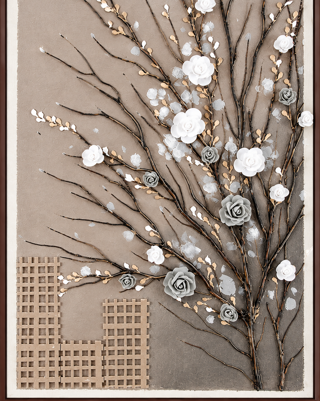 Blooming Skyline Hand painting for Home Wall (With Outer Floater Frame) (47x31.5 Inches)