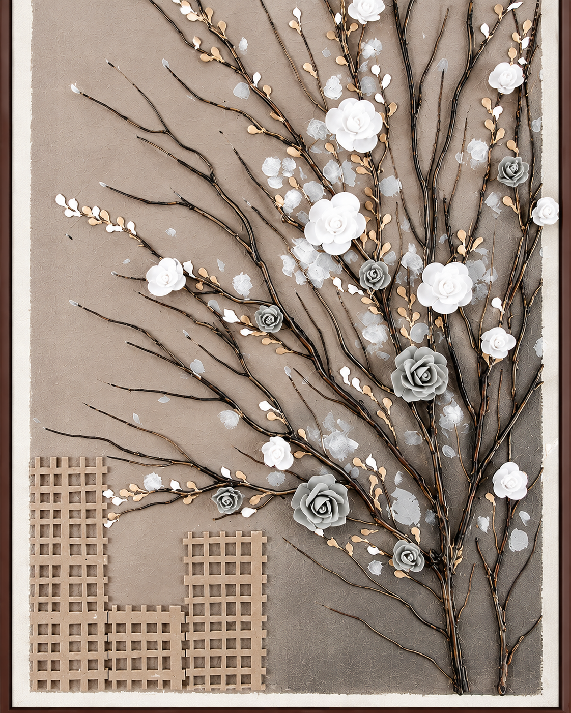 Blooming Skyline Hand painting for Home Wall (With Outer Floater Frame) (47x31.5 Inches)