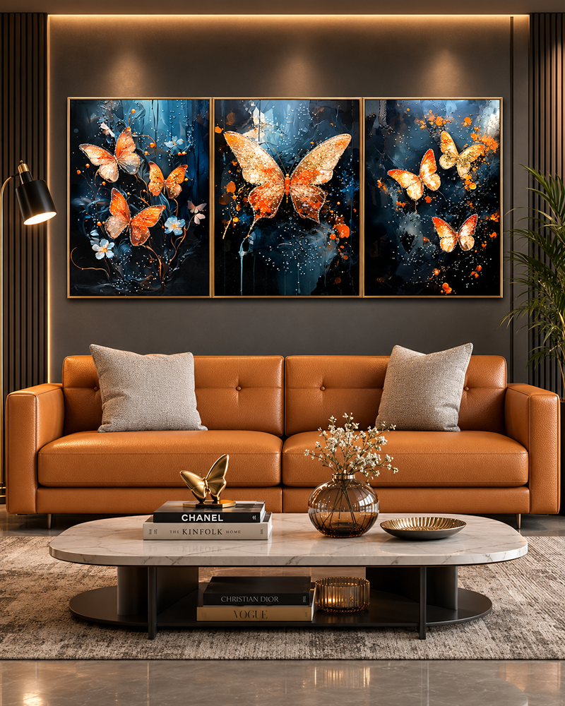 Ethereal Butterfly Wings Crystal Glass Online paintings - Set Of 3