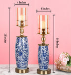 Duchess Floral Decorative Candle Stand - Set of 2 (Blue Pottery)