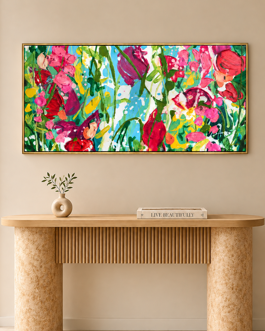 Floral Daydream by CLAIRE DESJARDINS 100% Hand Wall Painting For Home (With Outer Floater Frame frame) ( 27.5 x 55 Inches )