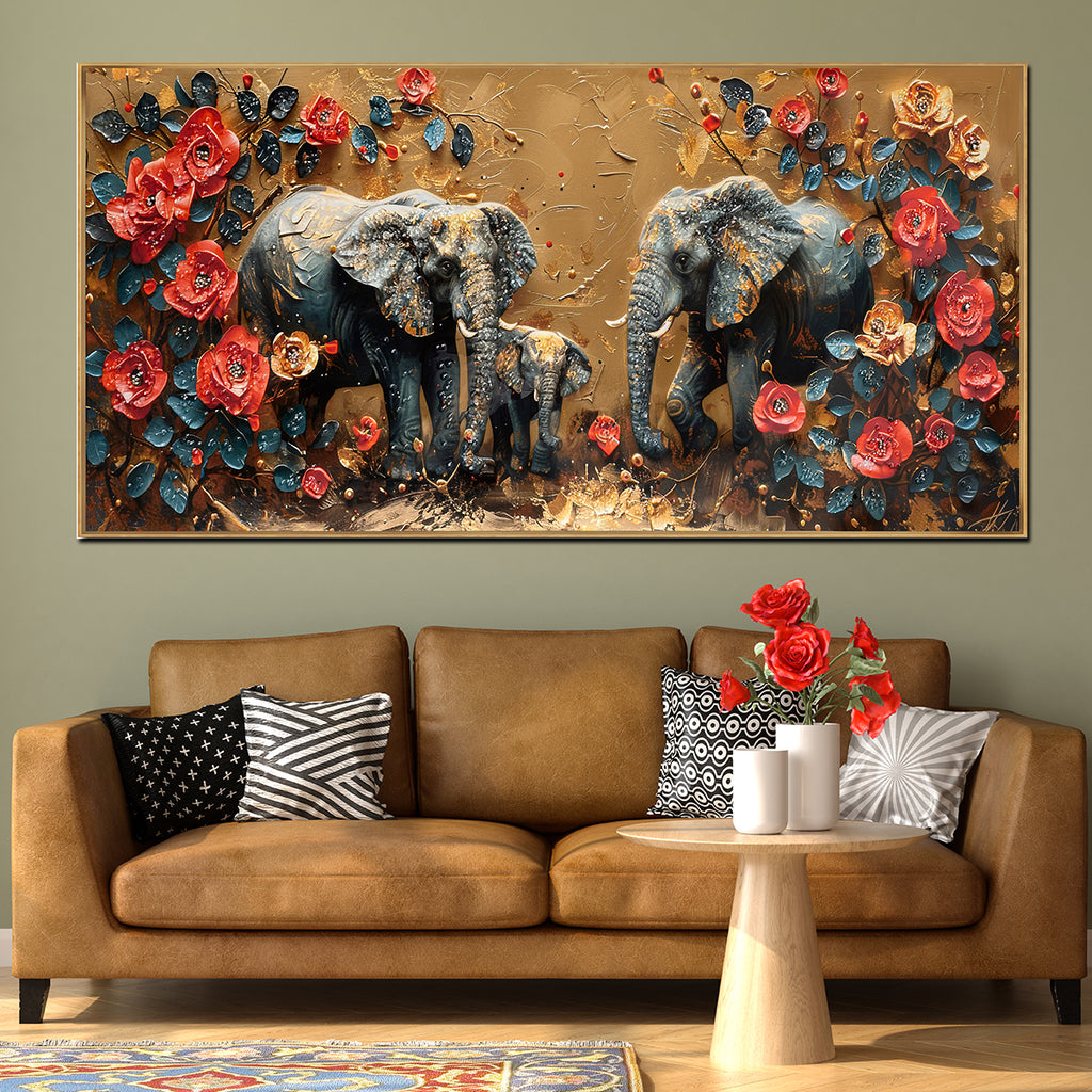 Elephant Garden Crystal Glass Decorative Wall painting Art