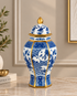 Bird Garden Lidded Decorative Vase & Showpiece for Home & Item for Home Decoration (Blue Pottery)