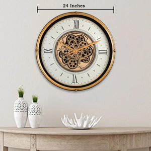 Suave Contemporary Round Wall Clock With Moving Gear Mechanism