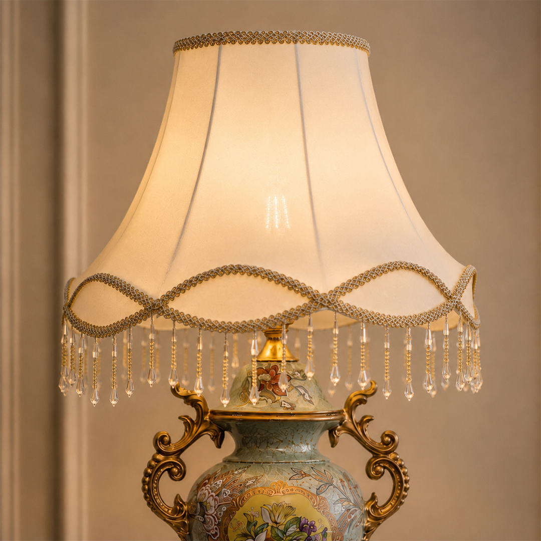 Regal Floral Porcelain Table Lamp for Living Room