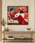 Lady in Red 100% Hand Painted Wall Painting (With Golden Outer Floater Frame frame) (39.5 x 39.5  Inches)