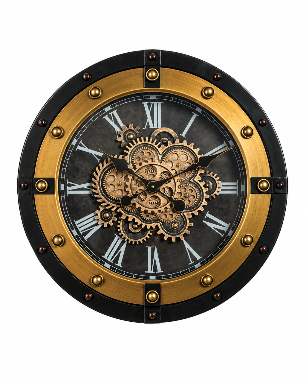 Elite Hour Luxury Designer Silent Movement Wall Clock With Moving Gear Mechanism (Steel Body)