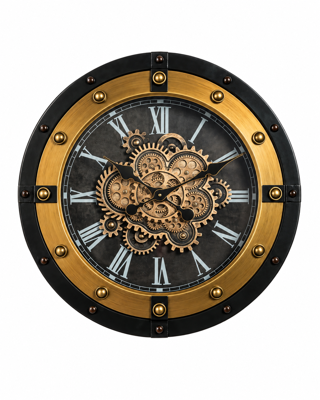 Elite Hour Luxury Designer Silent Movement Wall Clock With Moving Gear Mechanism (Steel Body)