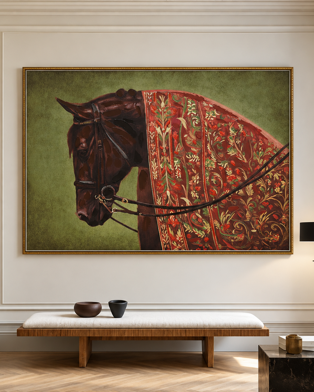 The Maharaja’s Horse 100% Hand Painted Oil Paintings For Home & Wall Decoration Items (31.5 x 47 Inches)