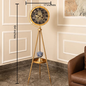 Moon Phase Tripod Base Luxury Designer Floor Clock With Moving Gear Mechanism - (Ribbed) (Gold) (Steel Body)