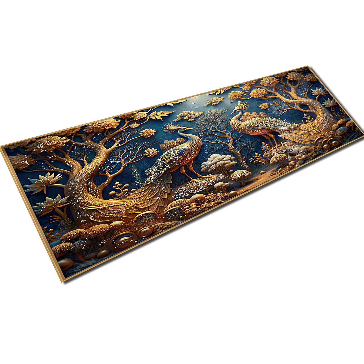 Moonlit Garden Peacocks Crystal Glass Framed Wall Paintings For Home & Wall Decoration items