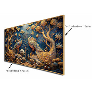 Moonlit Garden Peacocks Crystal Glass Framed Wall Paintings For Home & Wall Decoration items