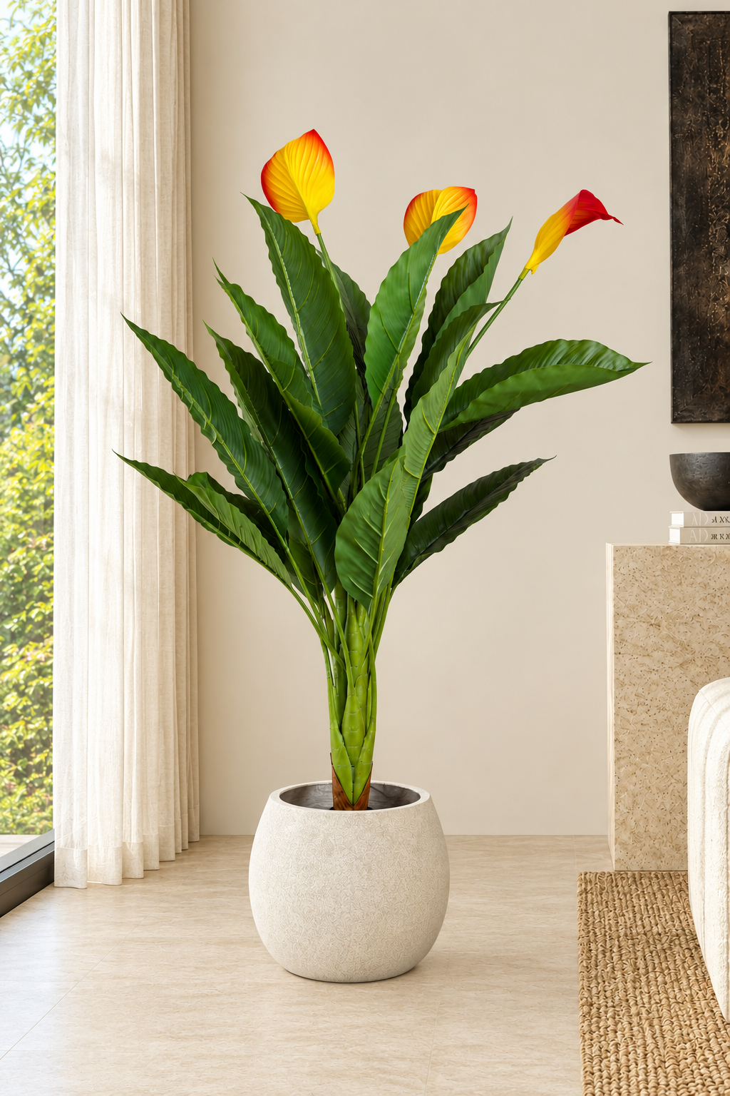 Tropical Peace Lily Artificial Indoor Plant For Home ( 3.6 Feet ) (Natural Feel)