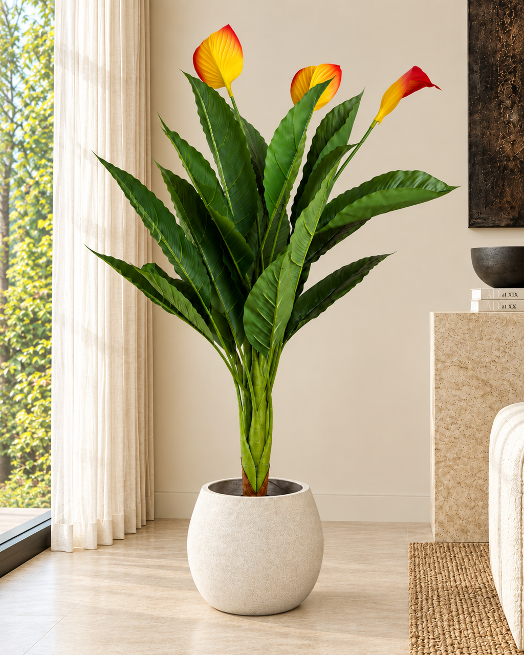 Tropical Peace Lily Artificial Indoor Plant For Home ( 3.6 Feet ) (Natural Feel)