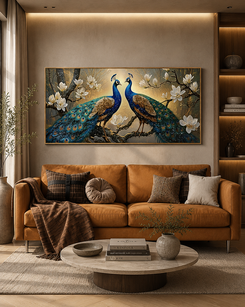 Dawn of the Peacocks Crystal Glass Decorative Colorful Wall Painting for Home Wall