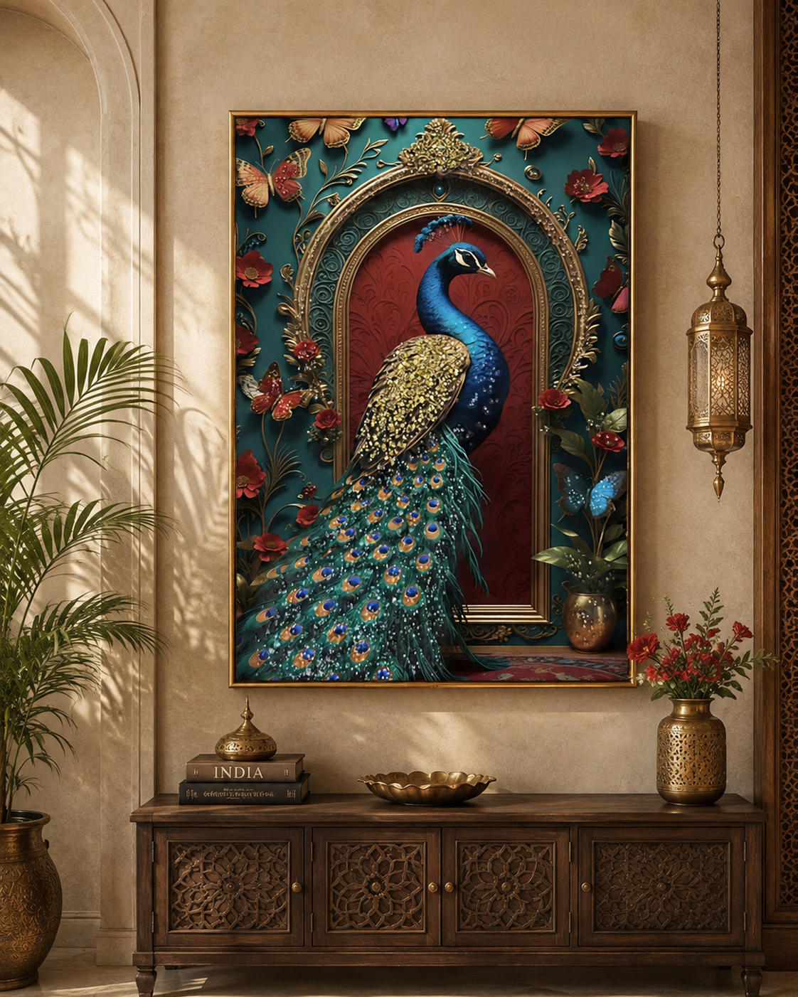 Peacock in the Enchanted Palace Crystal Glass Painting & Wall Decoration Items