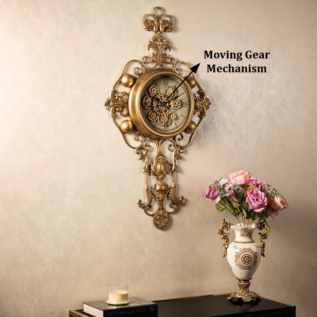 Grand Florentine Luxury Designer Wall Clock With Moving Gear Mechanism Buy Wall Clock Online (Steel Body)