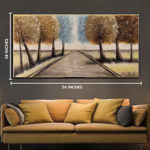 Golden Pathway to Home 100% Handmade Wall Painting for Home