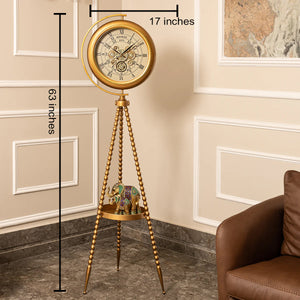 Mystic Motion Tripod Base Luxury Designer Floor Clock With Moving Gear Mechanism Buy Floor Clock Online (Steel Body) - (White) (Ribbed)