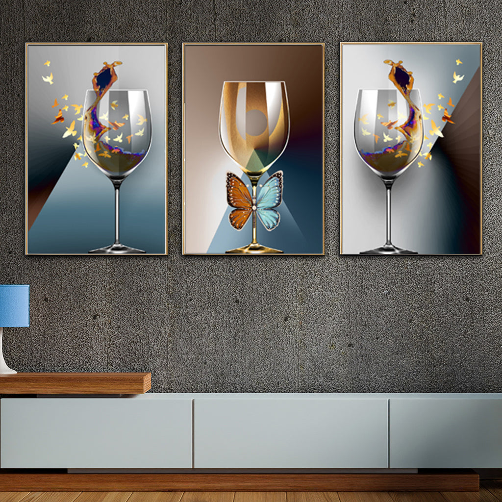 Strokes of Perfection Framed Canvas Wall Art - Set of 3 (Golden Frame )