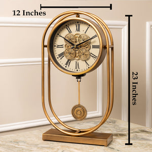 Pulse Prism Luxury Designer Pendulum Table Clock With Moving Gear Mechanism (Steel Body)