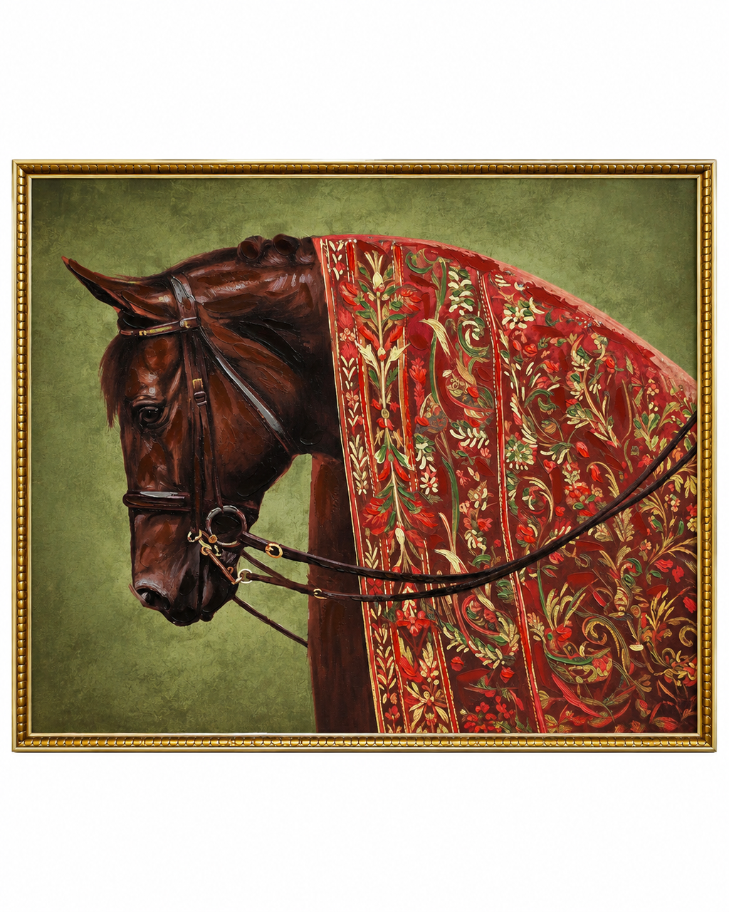 The Maharaja’s Horse 100% Hand Painted Oil Paintings For Home & Wall Decoration Items (31.5 x 47 Inches)