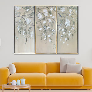 Morning Haze Florals 100% Hand Painted Wall Painting & Wall Decor Item (With outer Floater Frame)