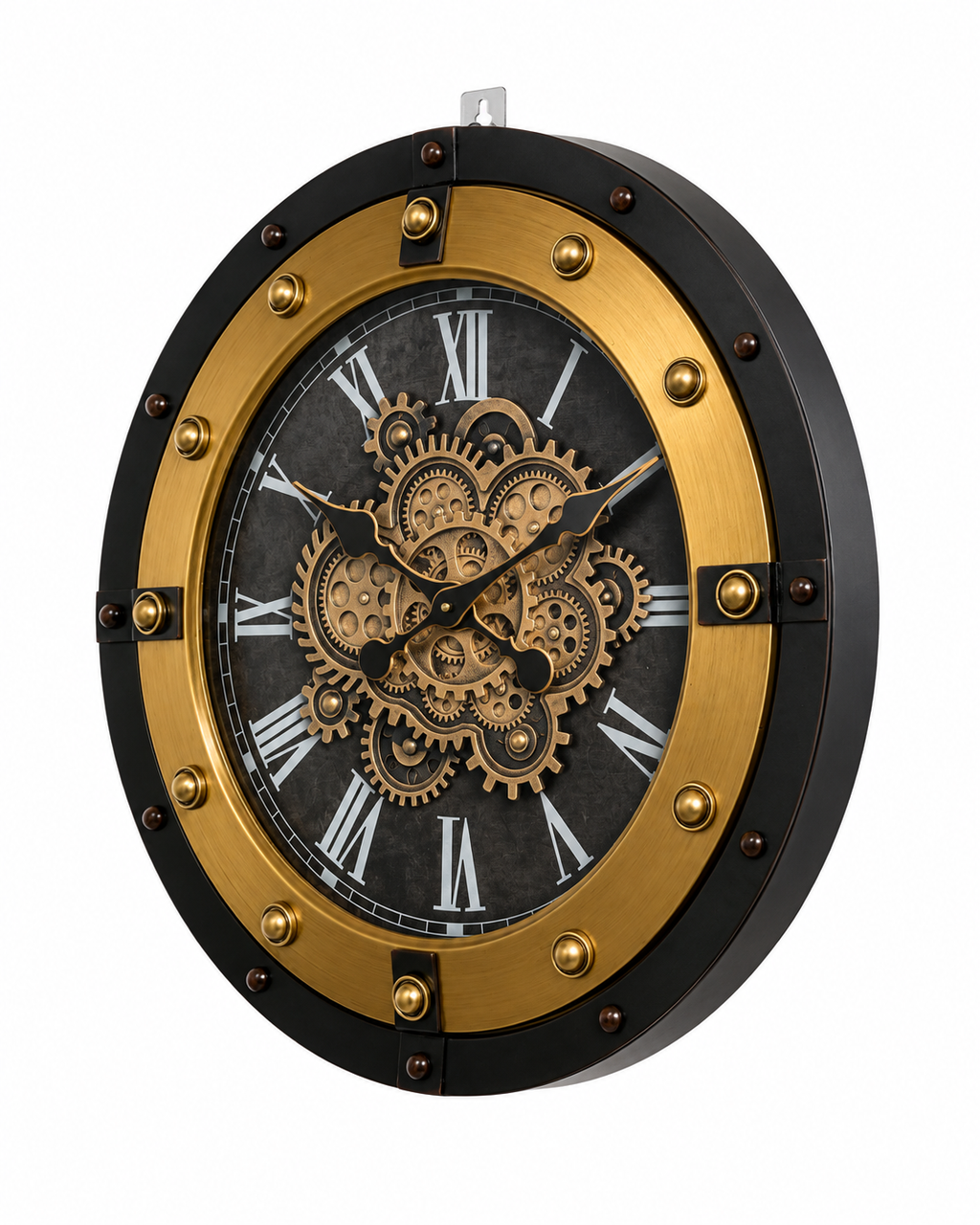 Elite Hour Luxury Designer Silent Movement Wall Clock With Moving Gear Mechanism (Steel Body)
