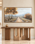 Path to the Hills Handmade Nature Painting For Home (With Golden Outer Floater Frame ) (27.5x55 Inches)