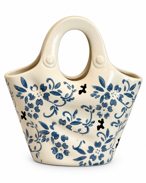 Vintage Blossom Decorative Vase For Home & Item for Home Decoration (Blue Pottery ) - Big