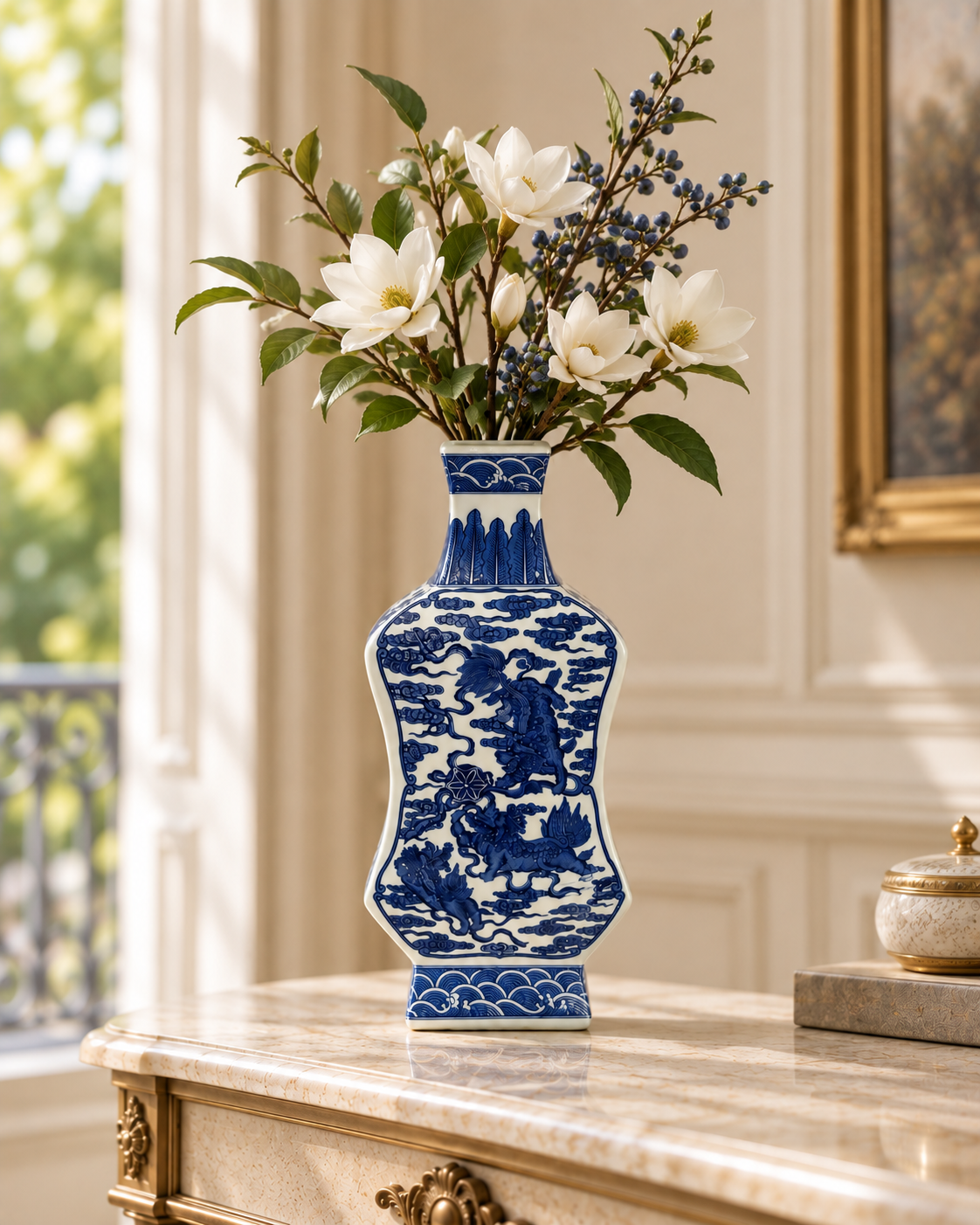 Ancient Legend Decorative Vase & Showpiece for Home & Item for Home Decoration (Blue Pottery)