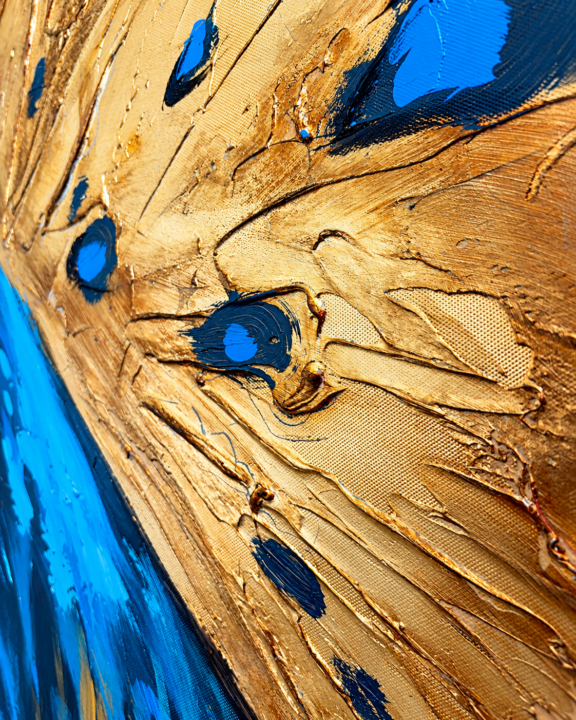 Peacock Reverie 100% Hand Painted Wall Painting (With Golden Outer Floater Frame frame) (27.5x55 Inches)