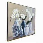 Orchid Vase Harmony 100% Hand Painted Wall Painting & Wall Decor Item (With outer Floater Frame) (47x35.5 Inches)