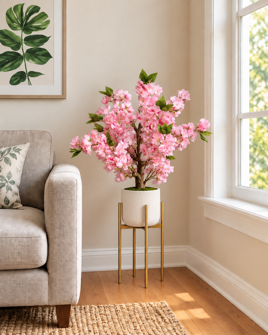 Bonsai Cherry Blossom Artificial Indoor Plant For Home  ( Natural feel )  ( 2 Feet )
