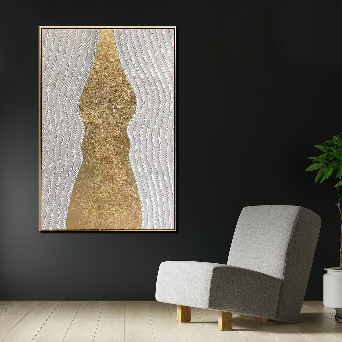 Serene Gold Mirage Modern Wall Art ( 32 x 47 Inches )