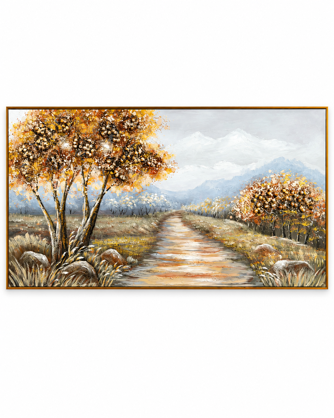 Path to the Hills Handmade Nature Painting For Home (With Golden Outer Floater Frame ) (27.5x55 Inches)