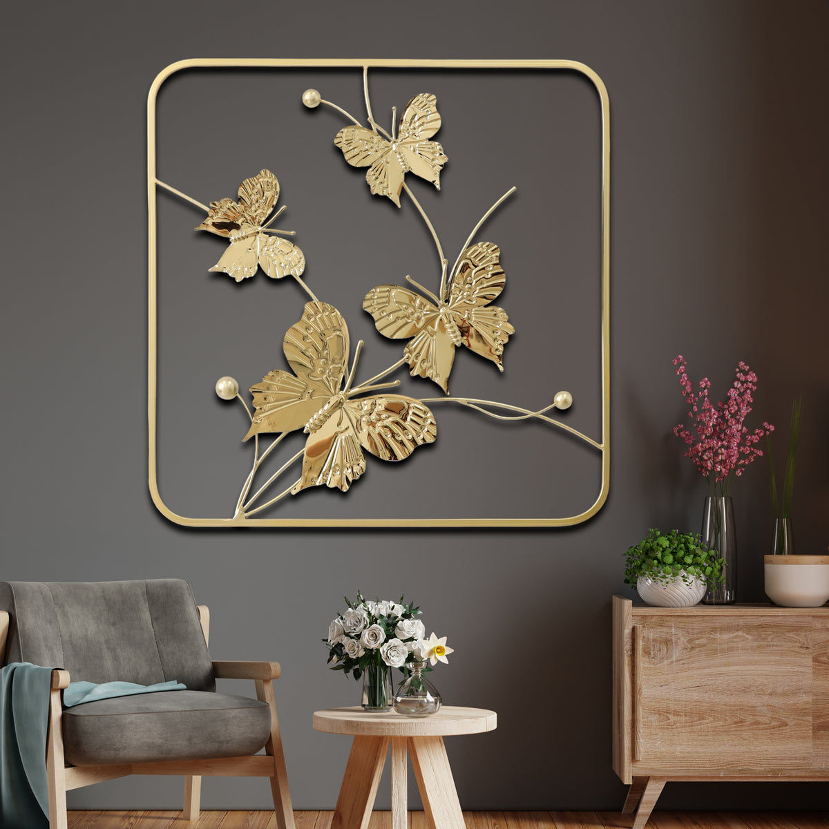 Golden Butterfly Wall Decoration Metal Art