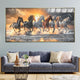 Golden Sunrise Seven Horse  Hand Painted Decorative Wall Painting Bedroom (With Outer Floater Frame)