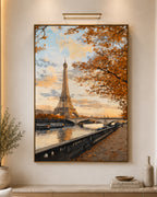 Eiffel Tower at Sunset Embossed Wall Painting for Home & Item for Wall Decoration ( 35.5 x 23.5 Inches )