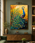 Peacock of Golden Radiance Crystal Glass Painting for Wall Art
