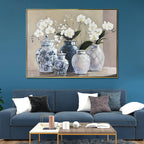 Orchid Vase Harmony 100% Hand Painted Wall Painting & Wall Decor Item (With outer Floater Frame) (47x35.5 Inches)
