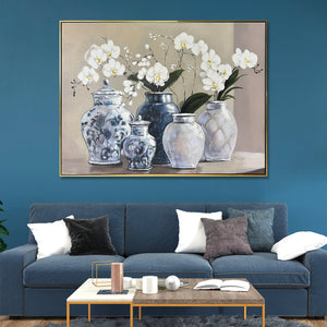 Orchid Vase Harmony 100% Hand Painted Wall Painting & Wall Decor Item (With outer Floater Frame) (47x35.5 Inches)