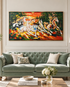 Seven Running Horses of Fortune 100% Hand Painted Wall Painting (With Golden Outer Floater Frame frame) (27.5x55 Inches)