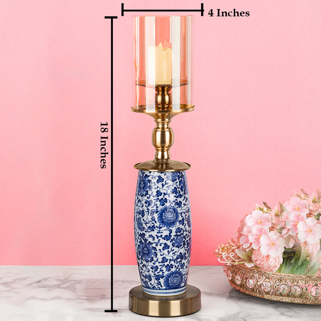 Duchess Floral Decorative Candle Stand - Medium (Blue Pottery)