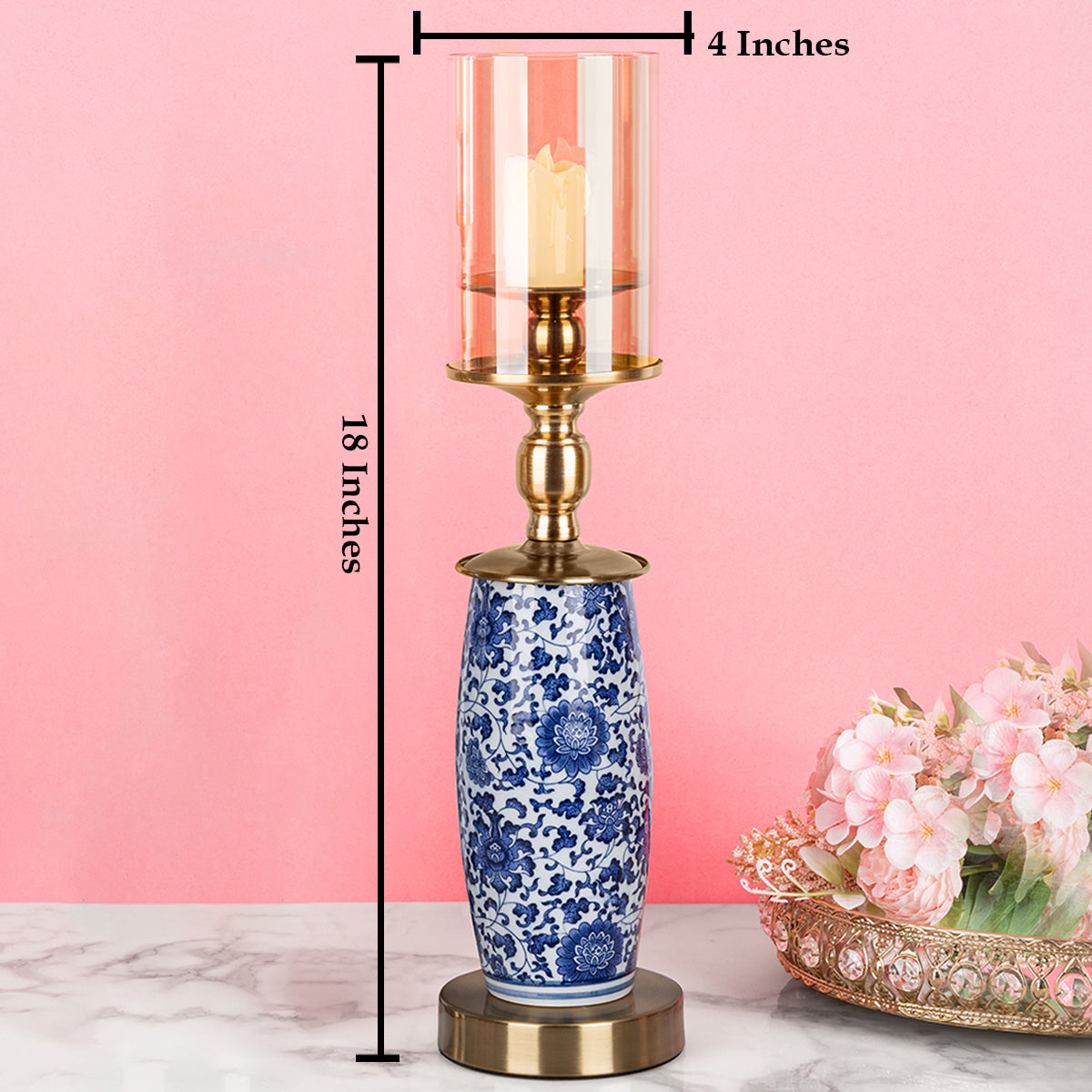 Duchess Floral Decorative Candle Stand - Medium (Blue Pottery)