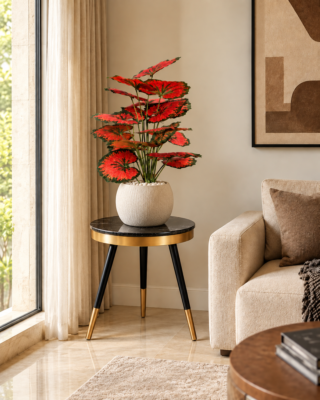 Ruby Begonia Artificial Indoor Plant For Home ( 2.1 Feet ) (Natural Feel)